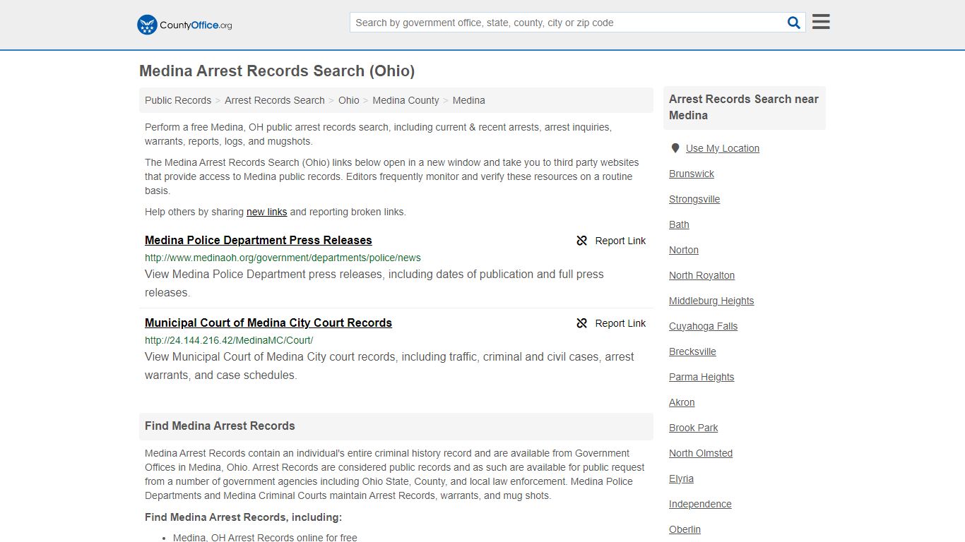 Arrest Records Search - Medina, OH (Arrests & Mugshots) - County Office